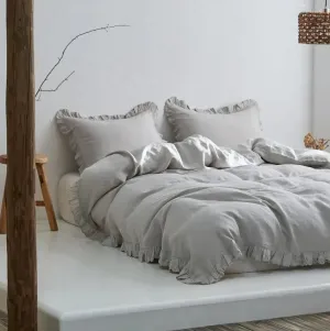 100% Washed Linen Duvet Cover Set - Light Grey