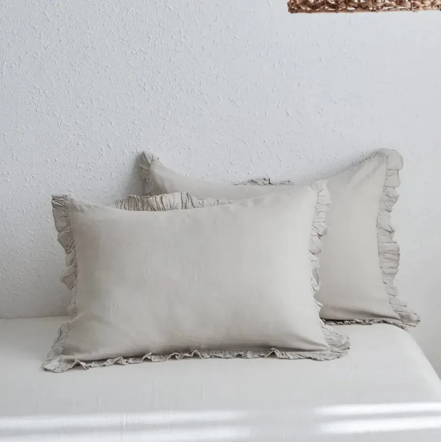 100% Washed Linen Duvet Cover Set - Light Grey