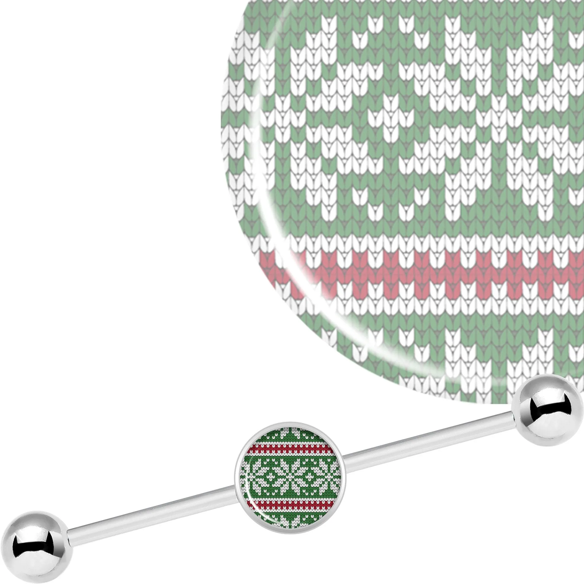 14 Gauge Green Red Christmas Sweater Industrial Barbell 37mm