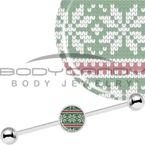 14 Gauge Green Red Christmas Sweater Industrial Barbell 37mm