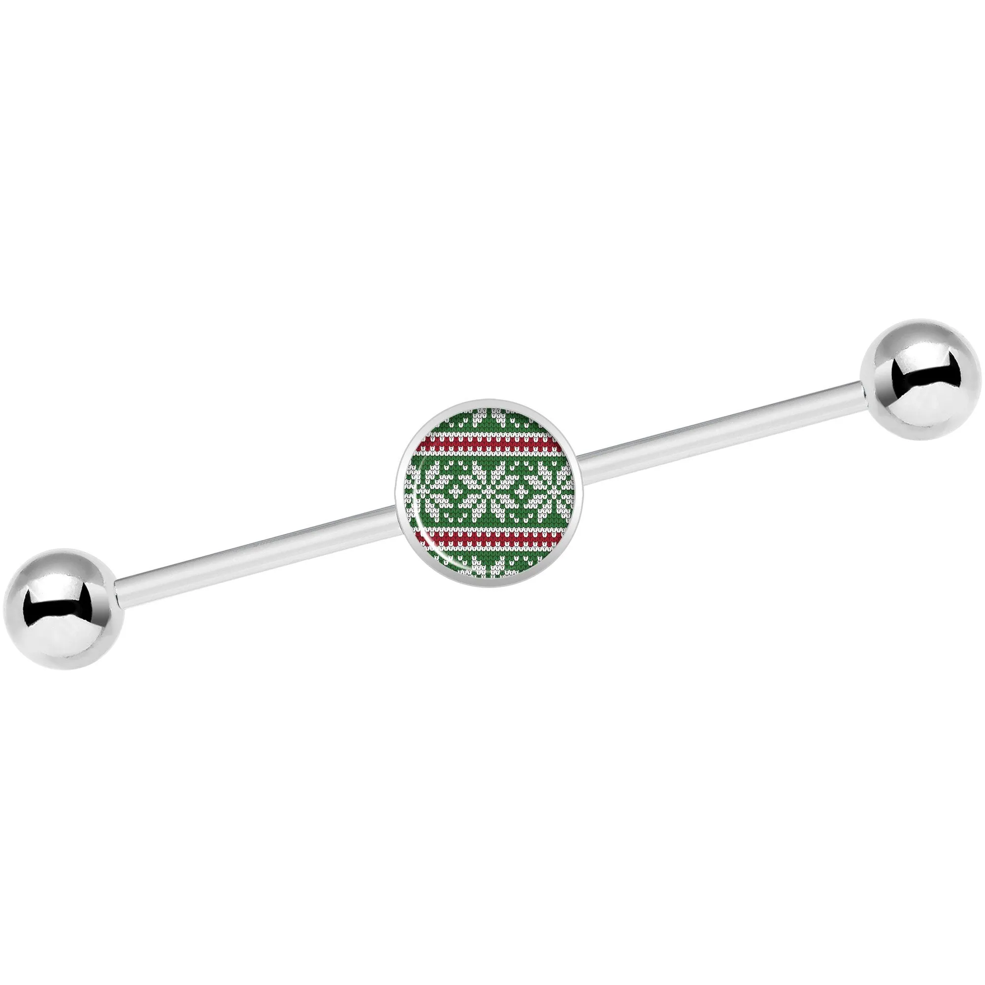 14 Gauge Green Red Christmas Sweater Industrial Barbell 37mm