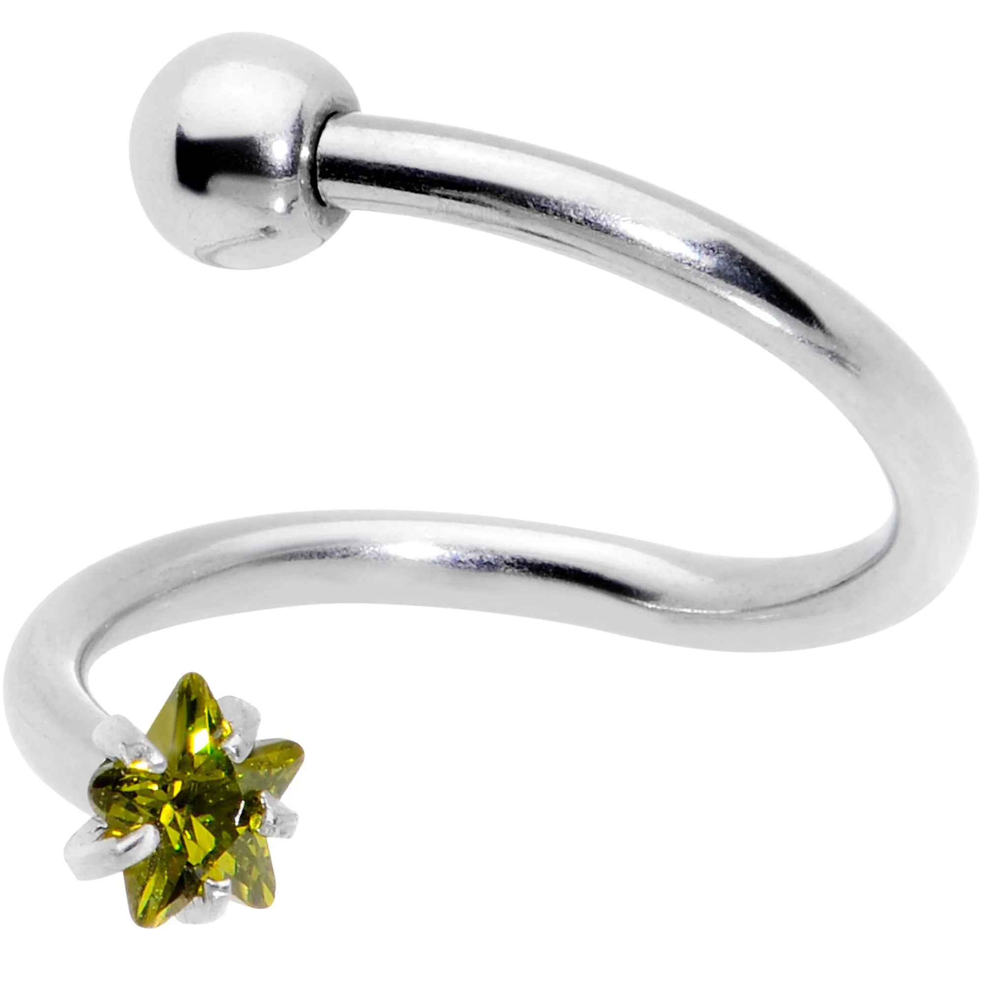 16 Gauge 3/8 Color CZ Gem Star Spiral Twister Eyebrow Ring Set