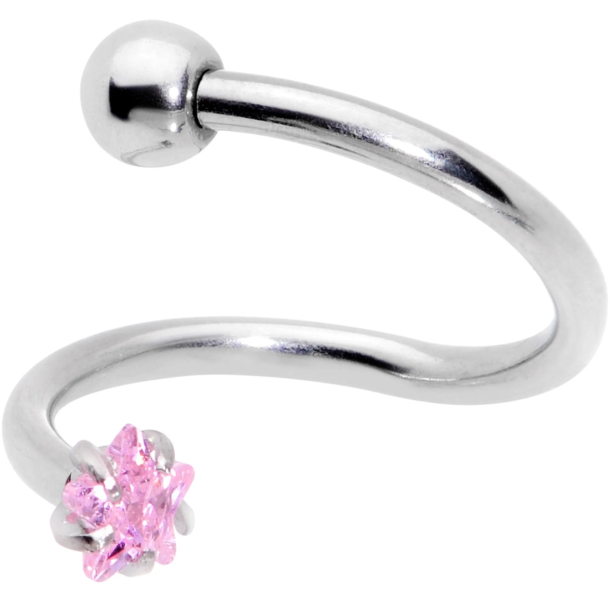 16 Gauge 3/8 Color CZ Gem Star Spiral Twister Eyebrow Ring Set
