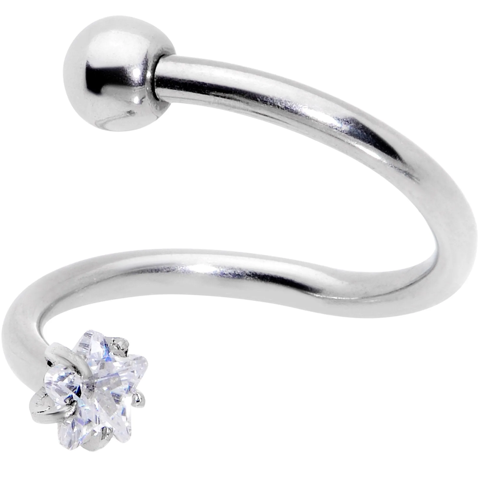 16 Gauge 3/8 Color CZ Gem Star Spiral Twister Eyebrow Ring Set