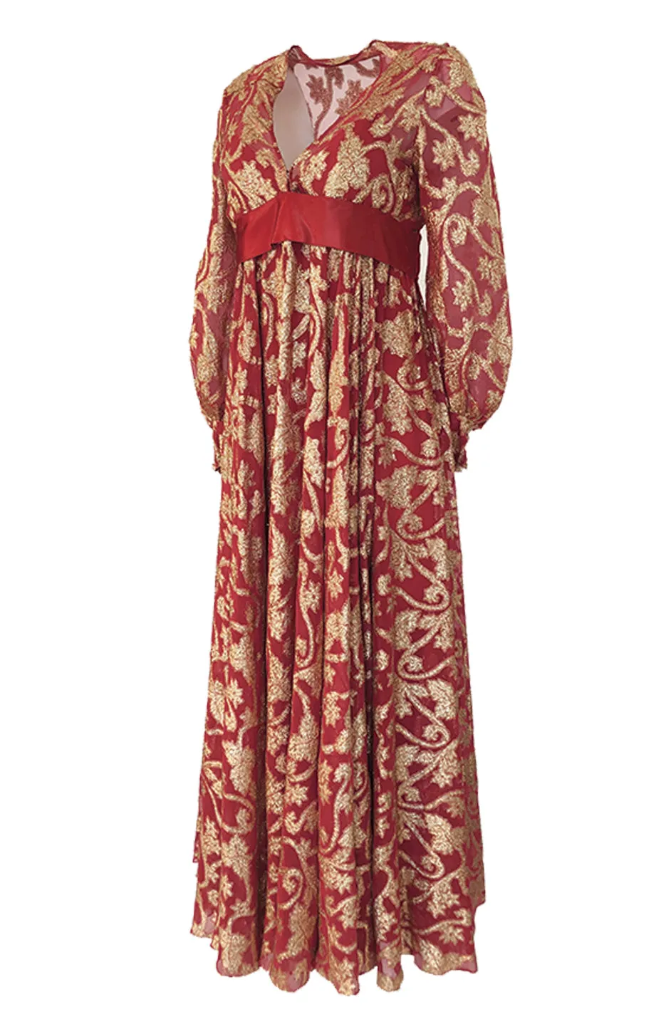 1960s Christian Dior By Marc Bohan Red & Gold Lamé Metallic Dress