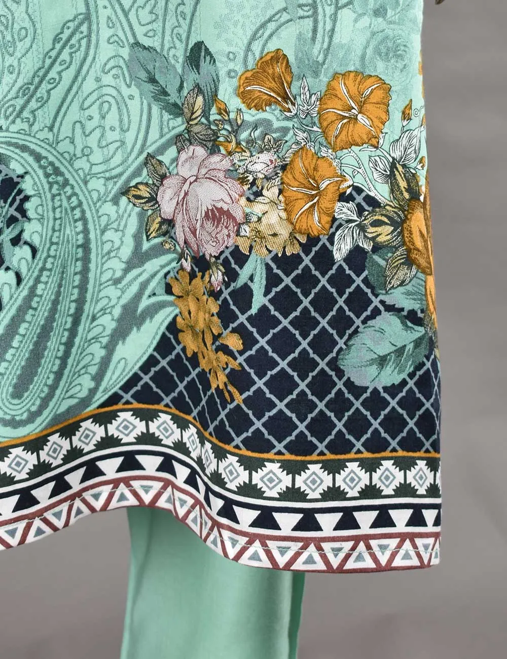 3 Pc Unstitched Linen Printed & Embroidered Dress with Printed Wool Shawl Dupatta - Empyrean (KL-03)