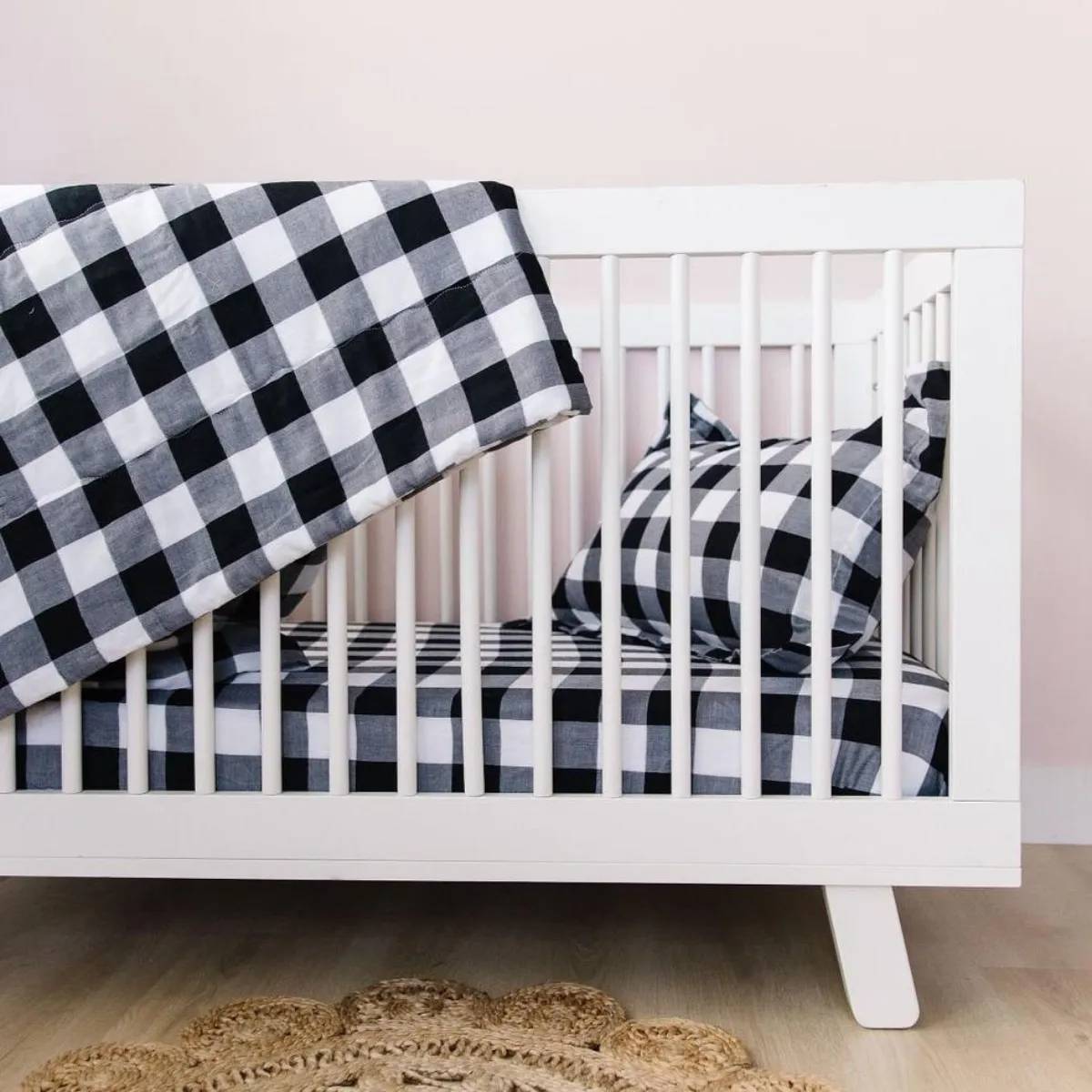 3 Piece Crib Set - Black and White Buffalo Check
