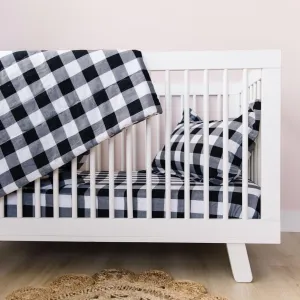 3 Piece Crib Set - Black and White Buffalo Check