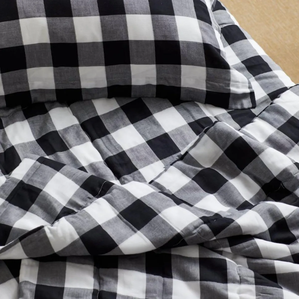 3 Piece Crib Set - Black and White Buffalo Check