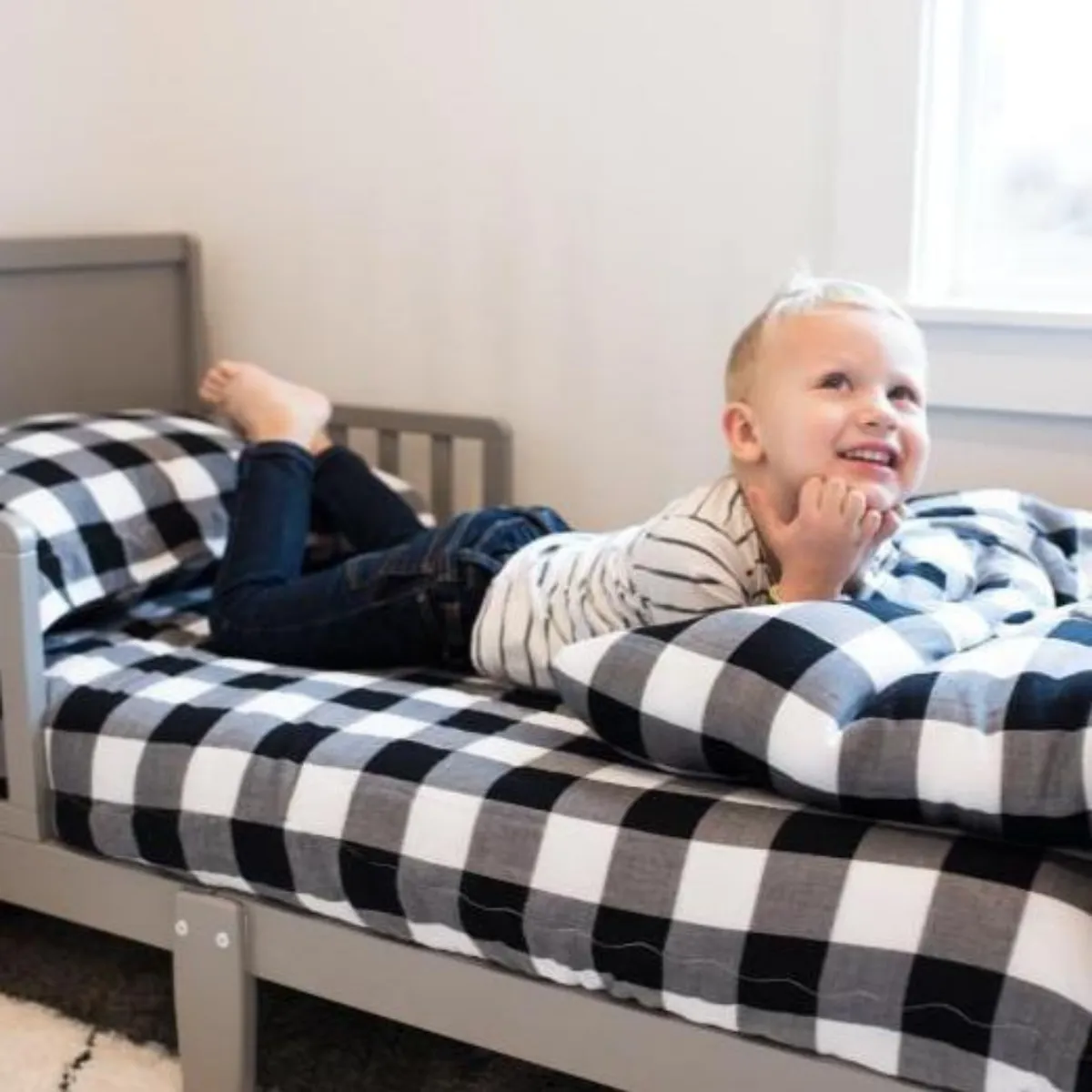 3 Piece Crib Set - Black and White Buffalo Check