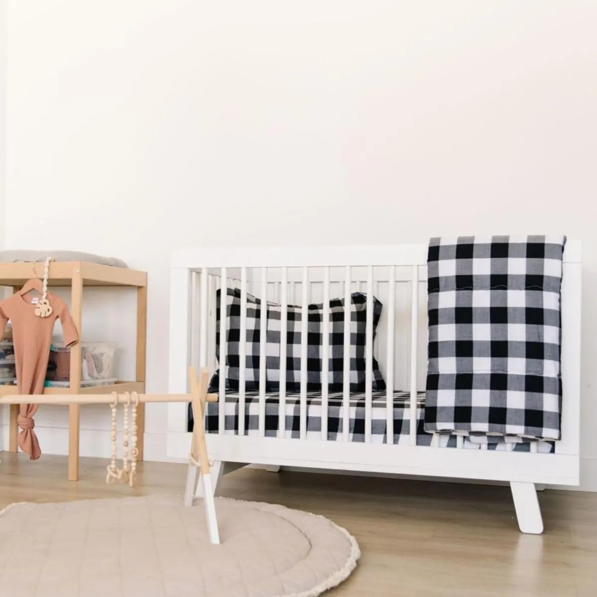 3 Piece Crib Set - Black and White Buffalo Check