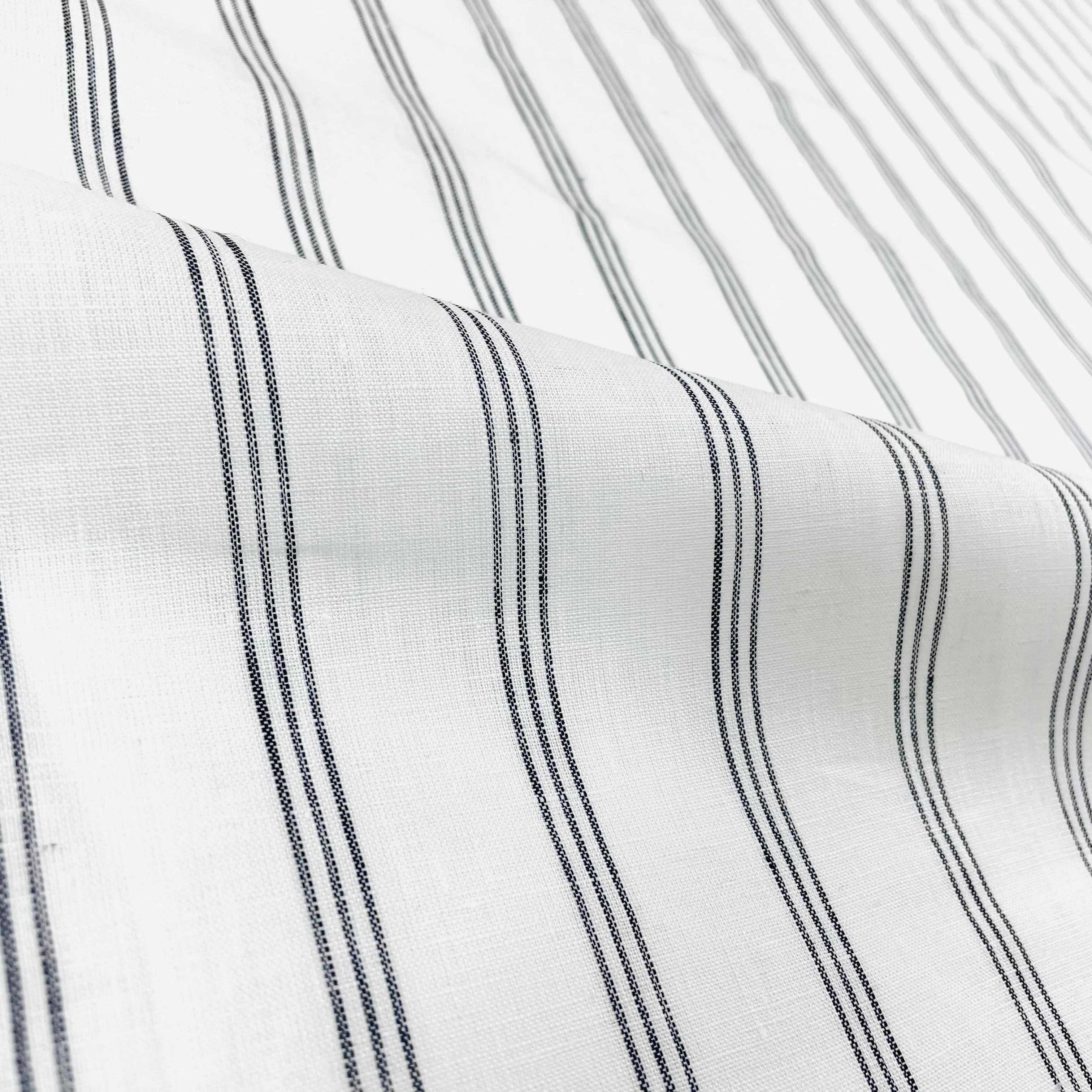 3 Thin Dark Grey Striped 100% Natural Linen Fabric By The Yard/CL1044