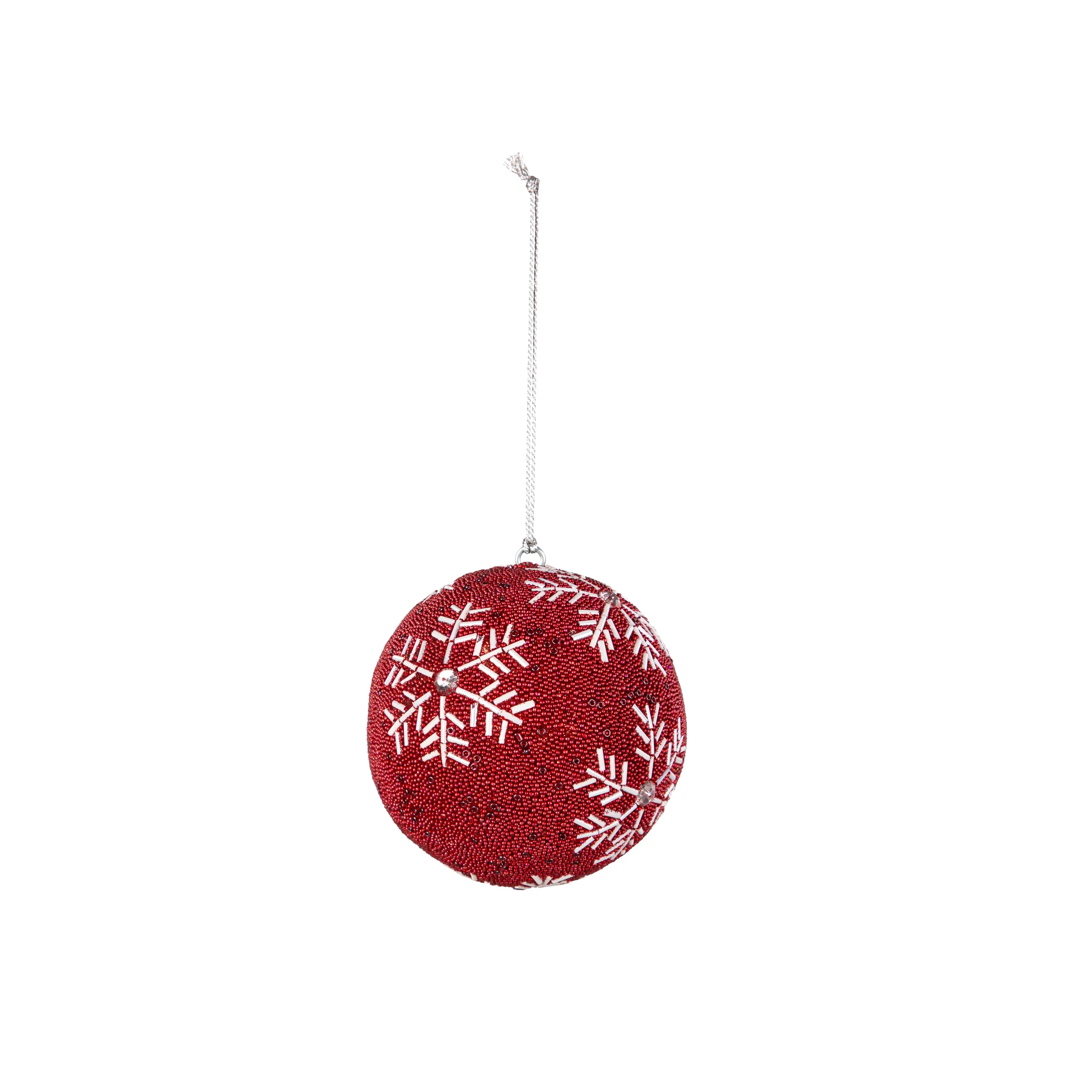 4" Round Beaded Snowflake Design Ornament,3orn082