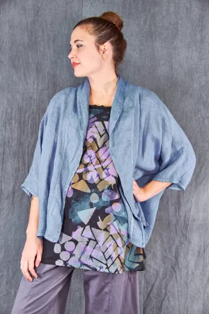 5230 Linen Boxy Cardi Summer Blue-U