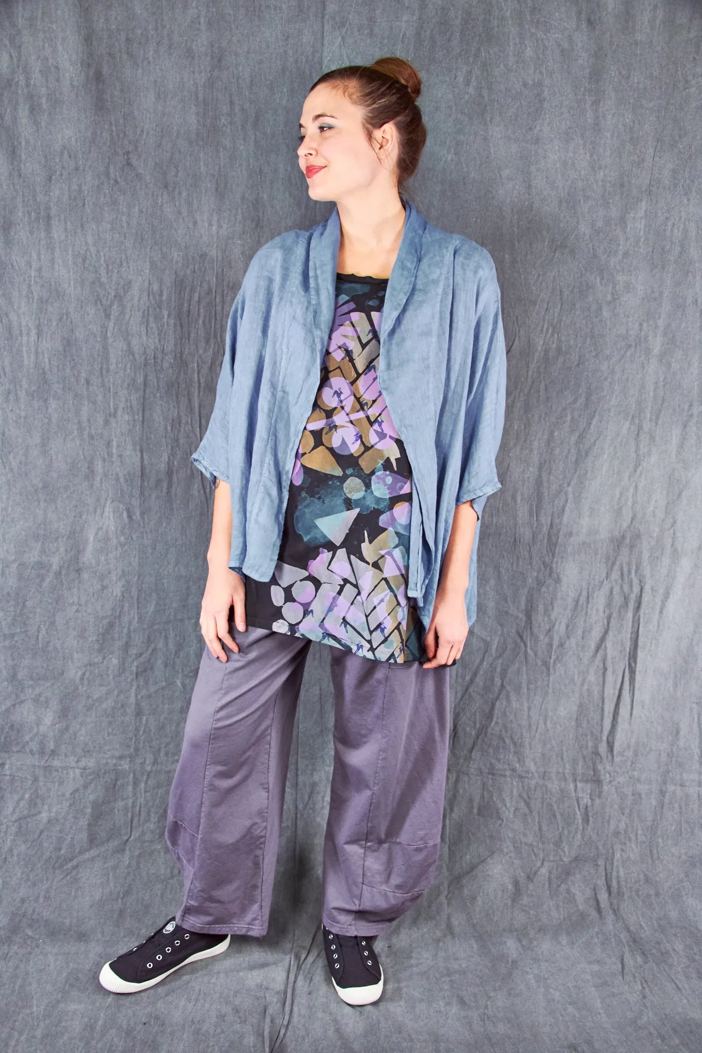 5230 Linen Boxy Cardi Summer Blue-U