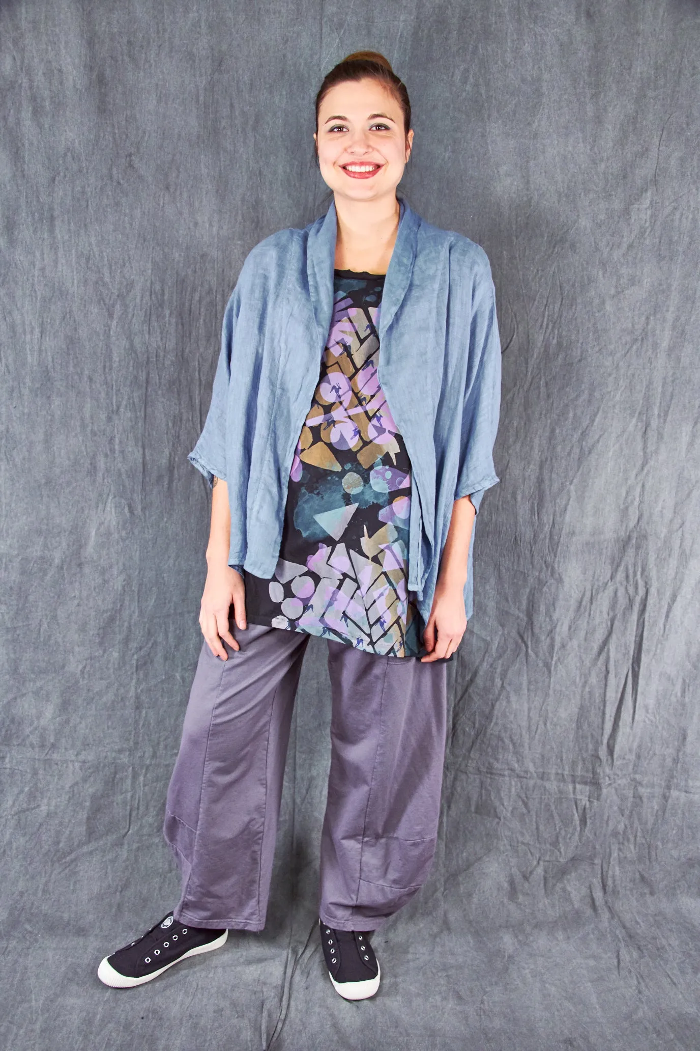 5230 Linen Boxy Cardi Summer Blue-U