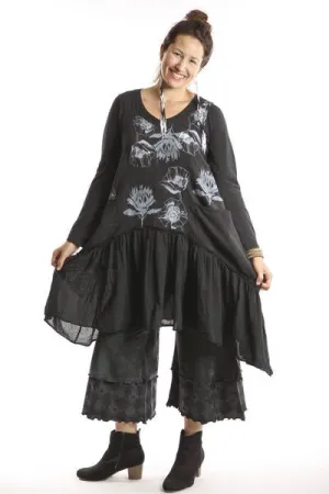 6199 Botanical Frock UNPRINTED SOLID BLACK