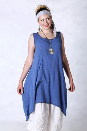 6207 Gauze Shift w/Floral Trim-Azure-U