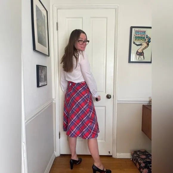 70s Vintage Plaid A Line Skirt