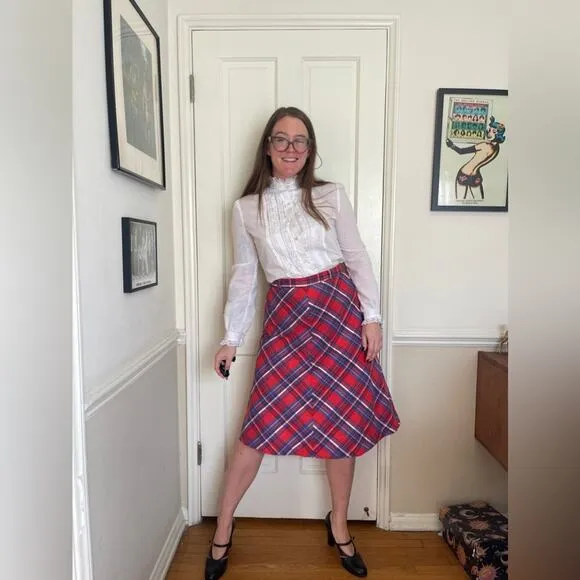 70s Vintage Plaid A Line Skirt