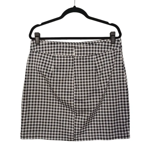 7TH AVENUE NEW YORK &amp; CO Black White Gingham Plaid Print Skirt 12 Large NWT