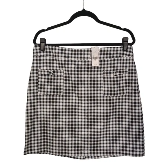 7TH AVENUE NEW YORK &amp; CO Black White Gingham Plaid Print Skirt 12 Large NWT