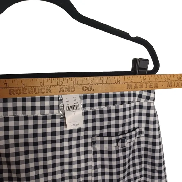 7TH AVENUE NEW YORK &amp; CO Black White Gingham Plaid Print Skirt 12 Large NWT