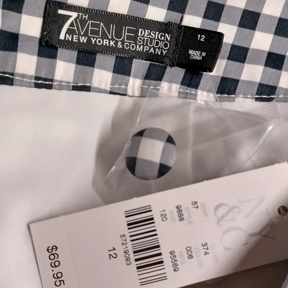 7TH AVENUE NEW YORK &amp; CO Black White Gingham Plaid Print Skirt 12 Large NWT