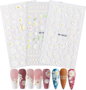 8 Sheets Butterfly Nail Art Stickers , 3D Self-Adhesive Nail Decals Colorful Butterflies Spring Flowers Nail Designs for Acrylic Nails Supplies Manicure Decorations