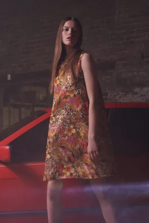 A-Line Sheath in Floral Lamé