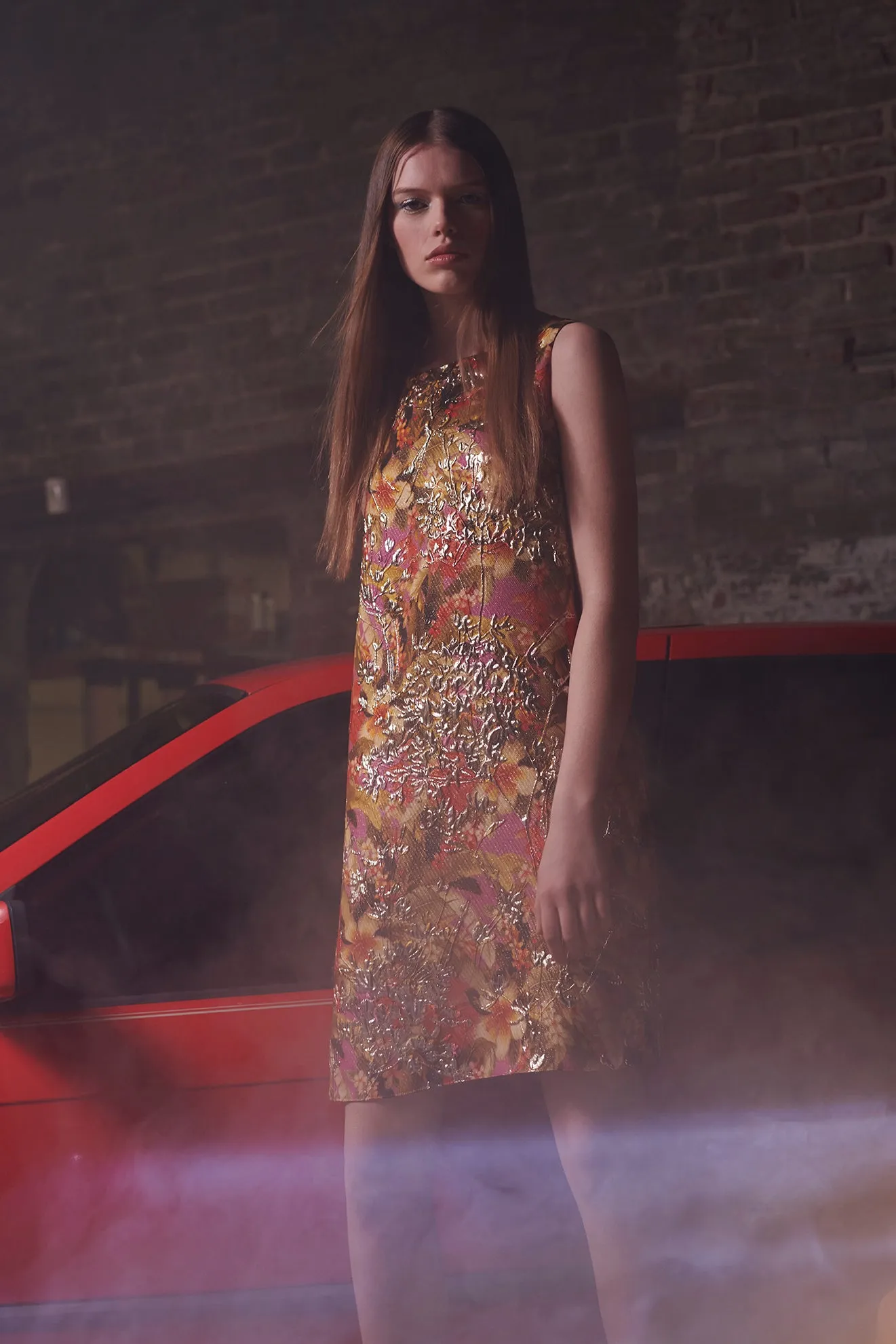 A-Line Sheath in Floral Lamé