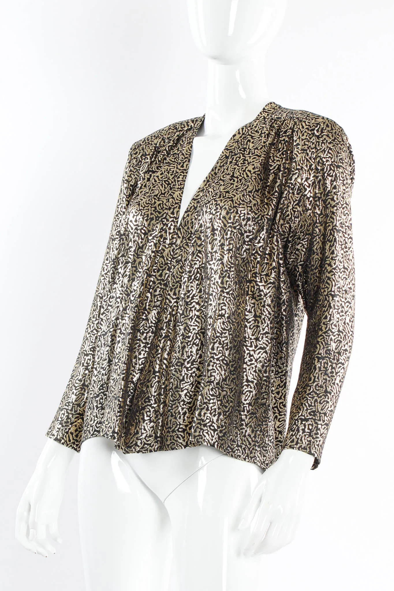 Abstract Lamé Open Wrap Blouse