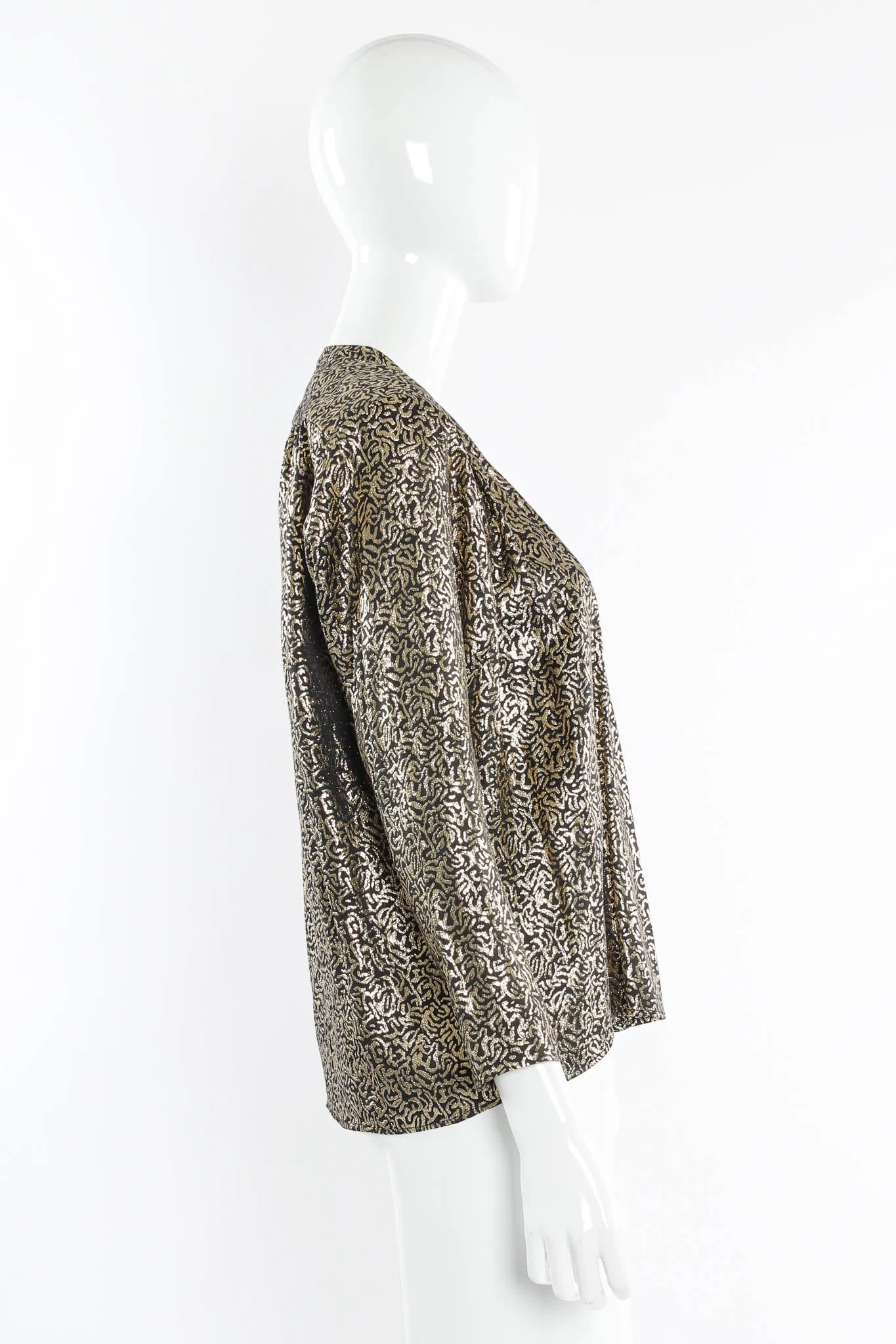 Abstract Lamé Open Wrap Blouse