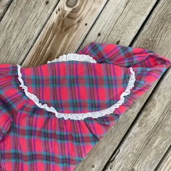 Adorable Vintage Lanz of Salzburg Plaid Eyelet Ruffle Cotton Nightgown Small XS