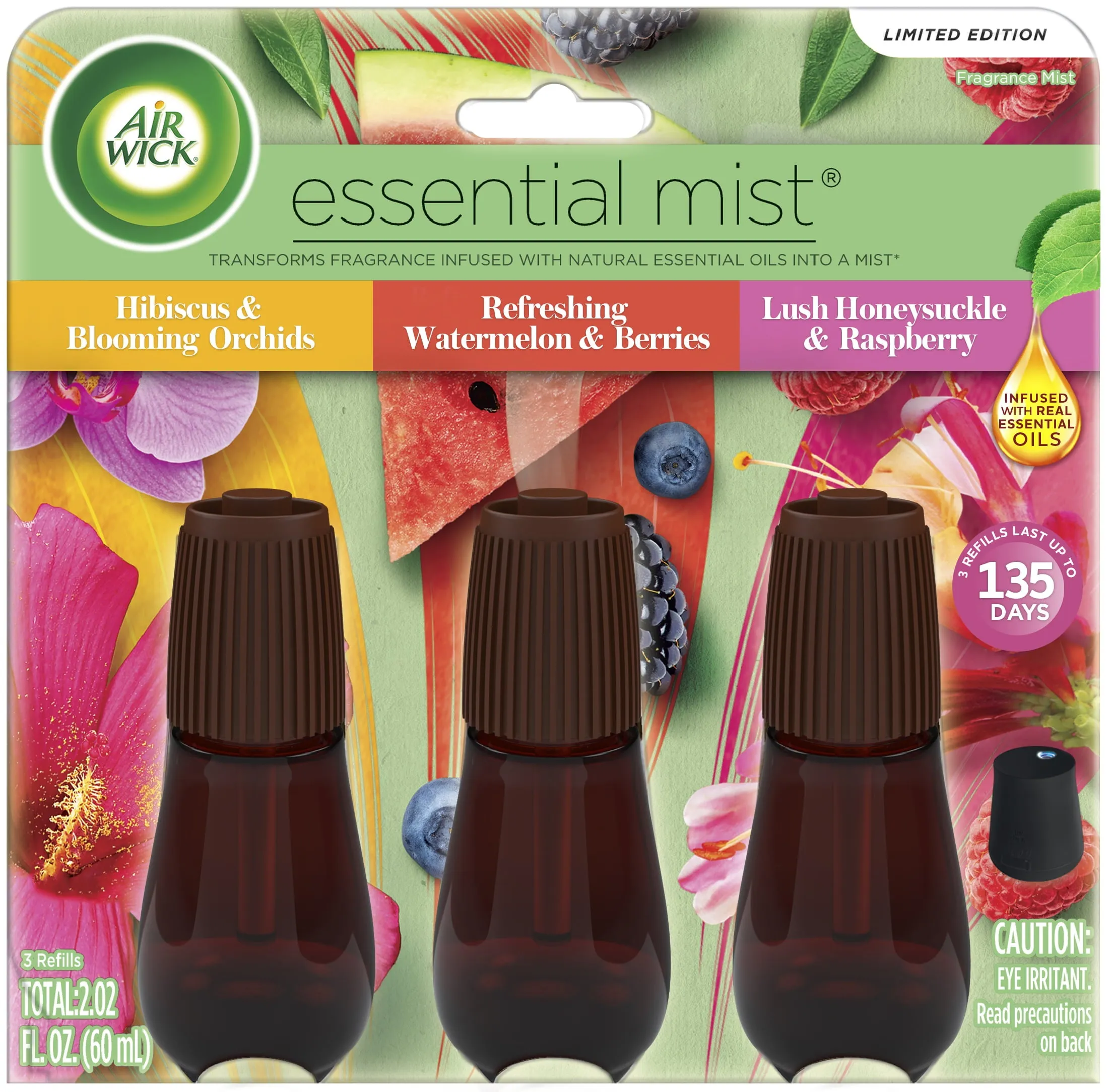 Air Wick Essential Mist Refill 3ct Multi-Fragrance Pack Honeysuckle & Raspberry