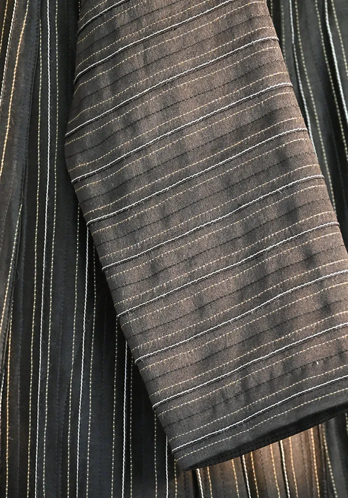 Amrich  Handwoven Silk Cotton Blend Pintuck & Stitch Texture Overlay Jacket