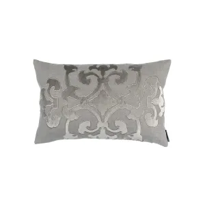 Angie Sm Rect Pillow Lt Grey Linen / Lt Grey Matte Velvet Applique 14X22 (Insert Included)
