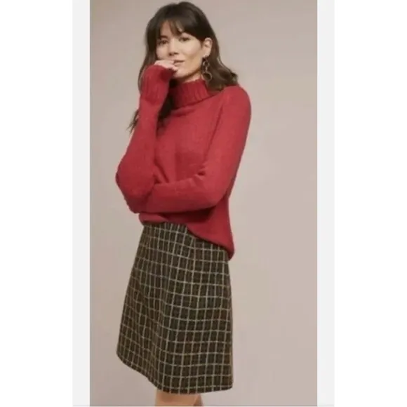 Anthropologie Hutch Windowpane Mini Skirt Tweed Dark Academia Preppy, Medium