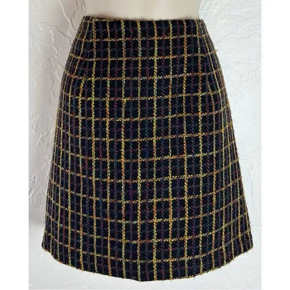 Anthropologie Hutch Windowpane Mini Skirt Tweed Dark Academia Preppy, Medium