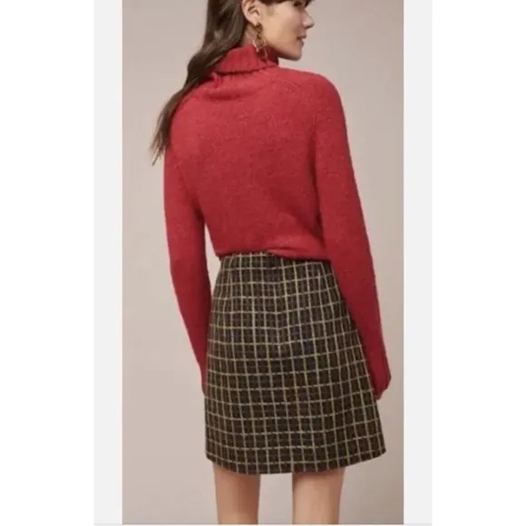 Anthropologie Hutch Windowpane Mini Skirt Tweed Dark Academia Preppy, Medium