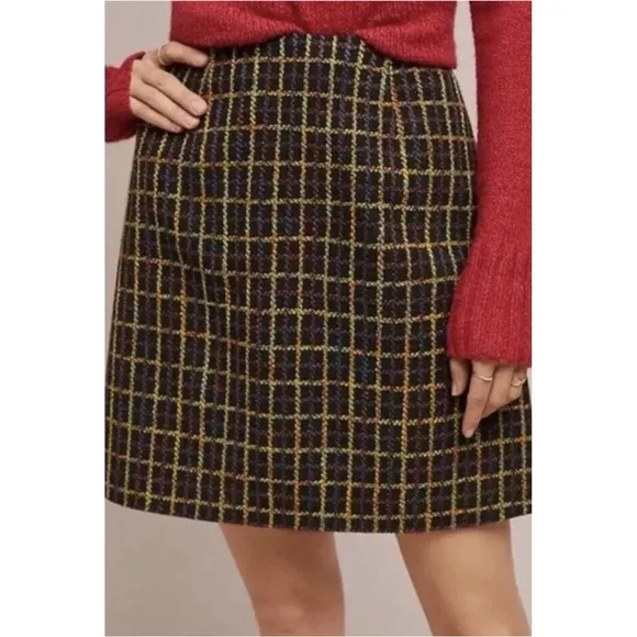 Anthropologie Hutch Windowpane Mini Skirt Tweed Dark Academia Preppy, Medium