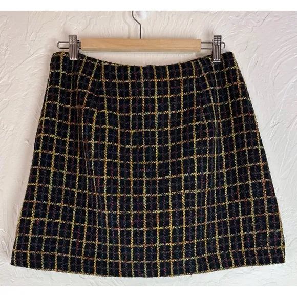 Anthropologie Hutch Windowpane Mini Skirt Tweed Dark Academia Preppy, Medium