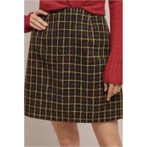 Anthropologie Hutch Windowpane Mini Skirt Tweed Dark Academia Preppy, Medium