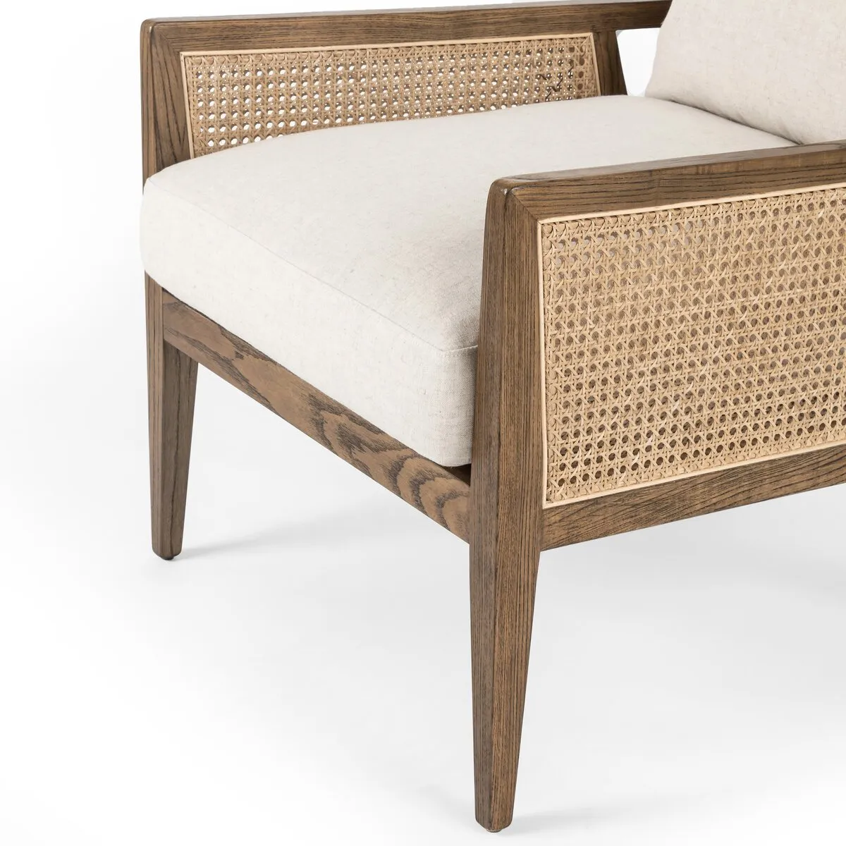 Antonia Cane Arm Chair, Toasted Parawood/Savile Flax