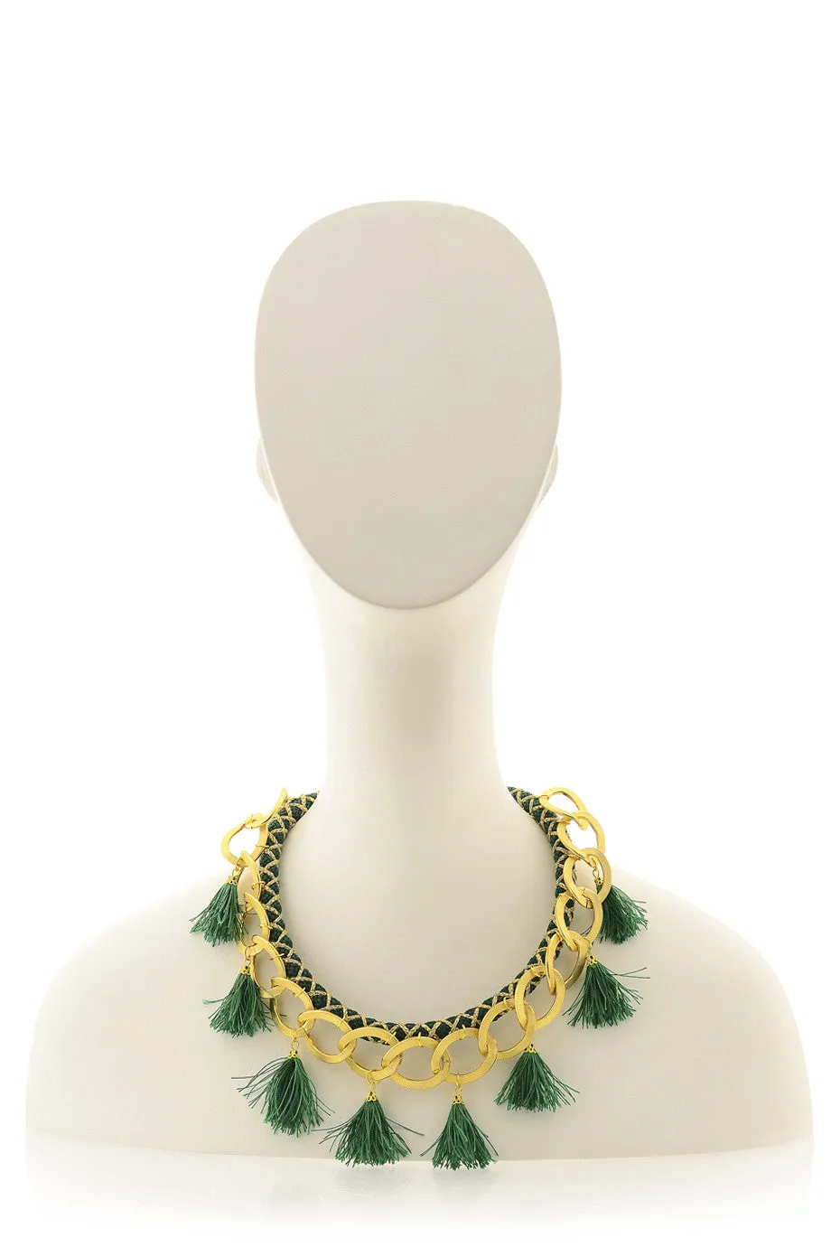 ARIELLE Green Chain Tassel Necklace