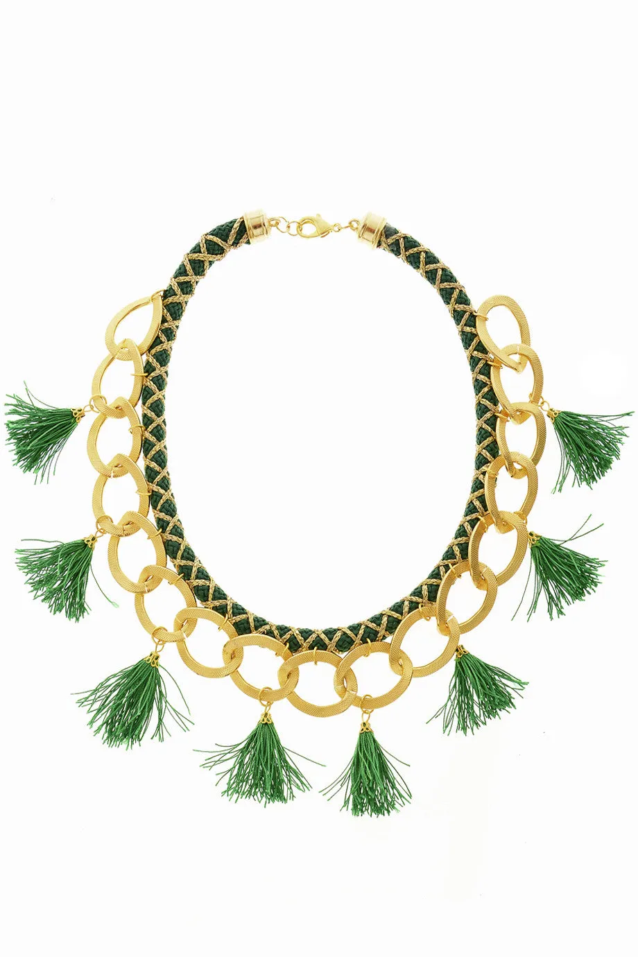 ARIELLE Green Chain Tassel Necklace