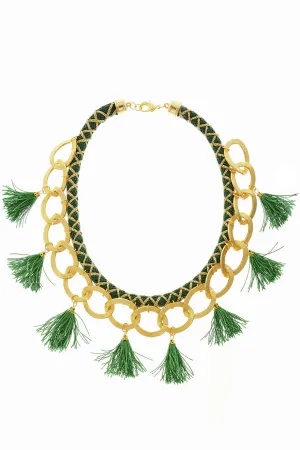 ARIELLE Green Chain Tassel Necklace