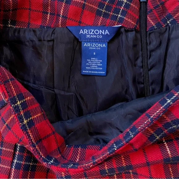 Arizona Pleated Skirt - Red &amp; Black Plaid w/ Gold Tinsel - Vintage 90’s Goth