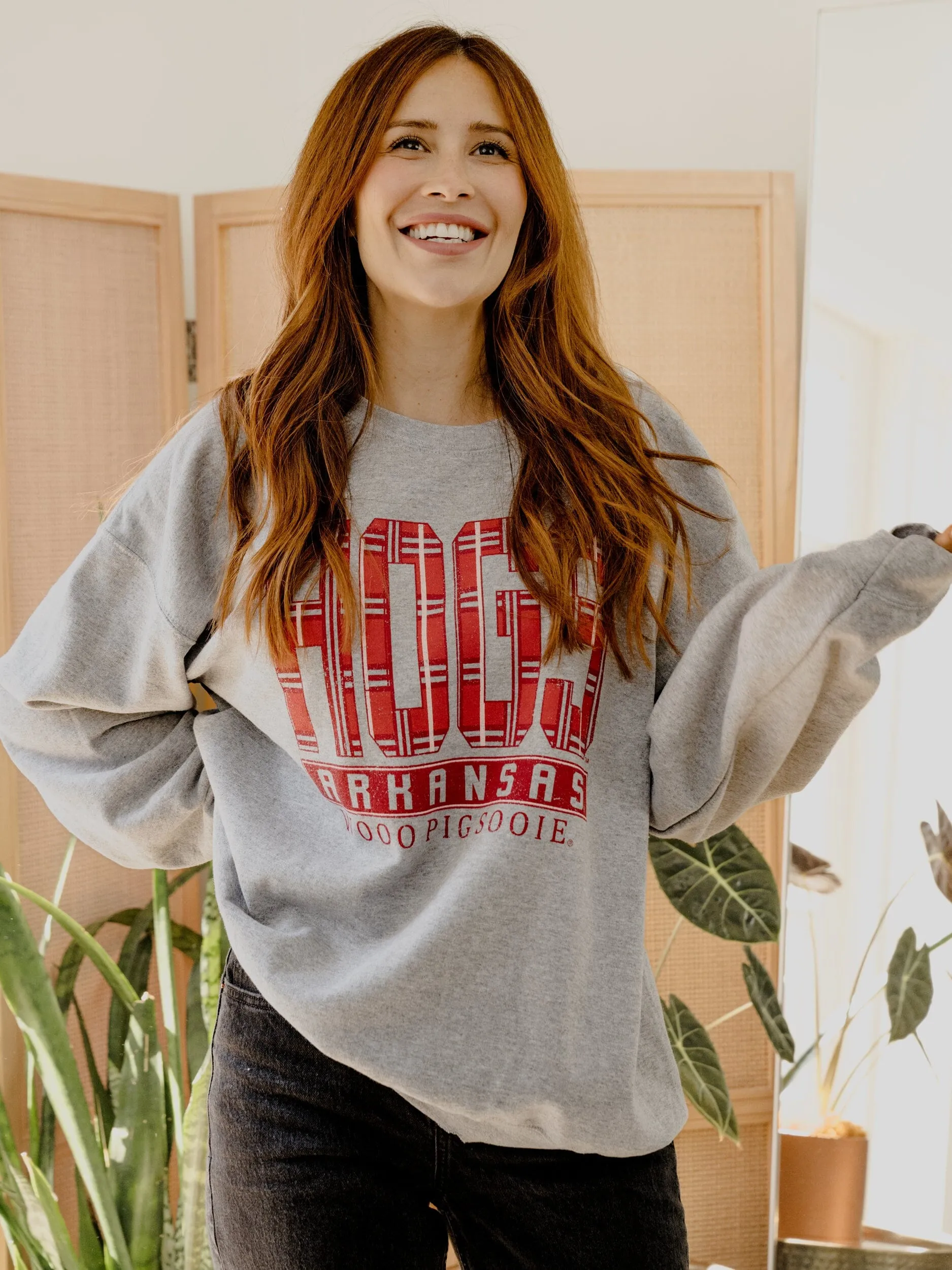 Arkansas Razorbacks Preppy Plaid Gray Thrifted Sweatshirt