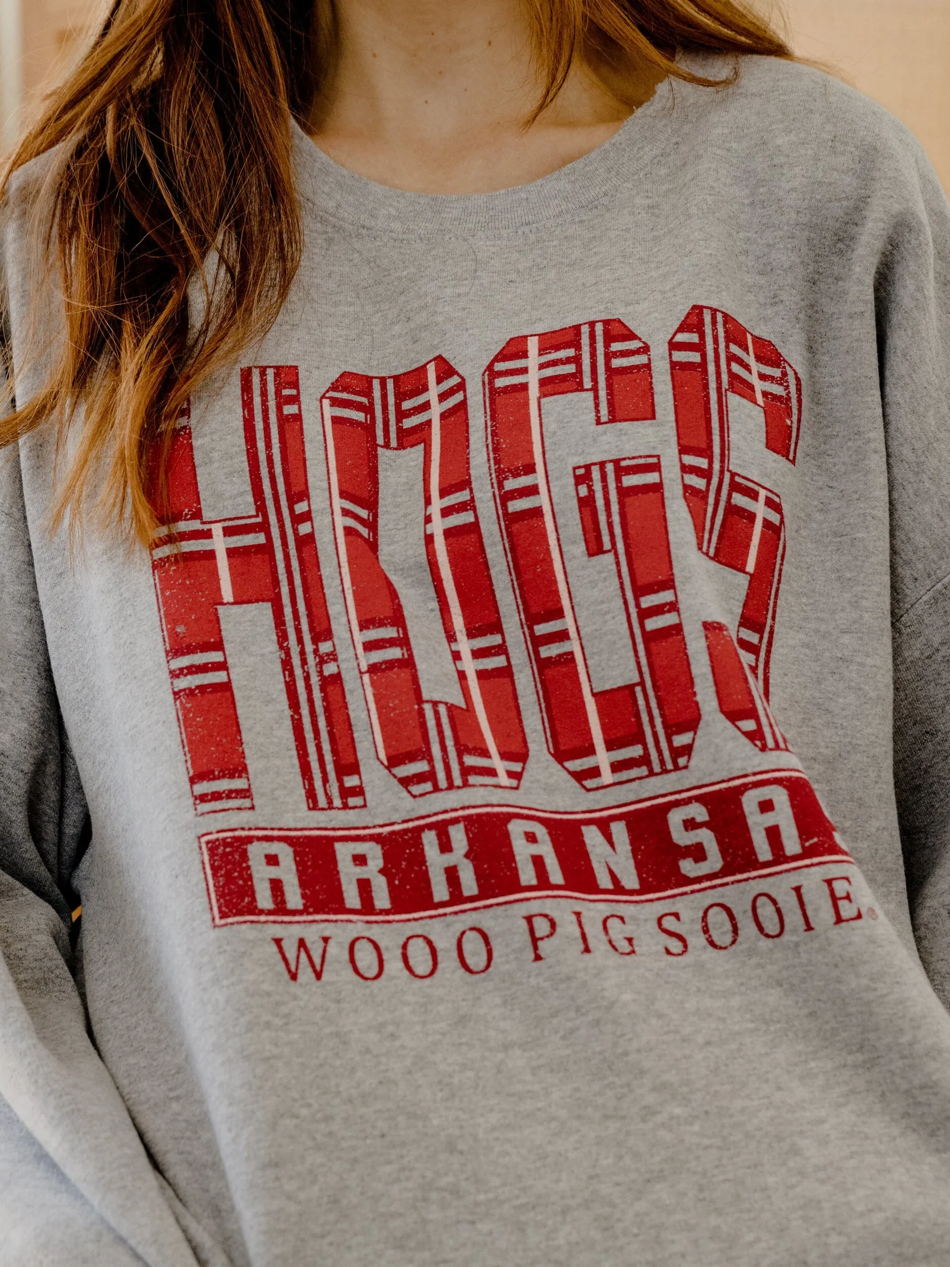 Arkansas Razorbacks Preppy Plaid Gray Thrifted Sweatshirt